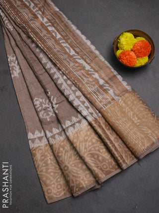 Beige Semi Chanderi Saree - Batik Prints