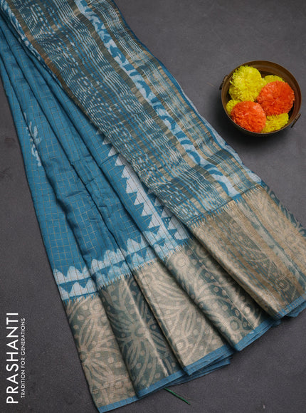 Blue Semi Chanderi Saree - Batik Prints