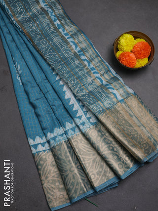 Blue Semi Chanderi Saree - Batik Prints
