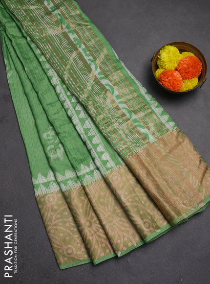 Green Semi Chanderi Saree - Batik Prints