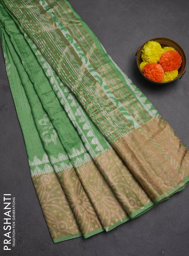 Green Semi Chanderi Saree - Batik Prints