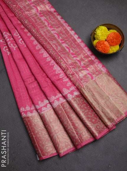 Pink Semi Chanderi Saree - Batik Prints