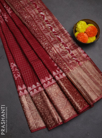 Maroon Semi Chanderi Saree - Batik Prints