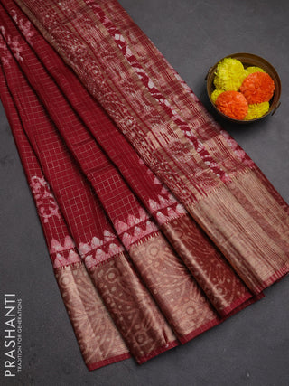 Maroon Semi Chanderi Saree - Batik Prints