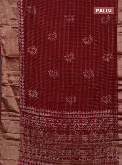 Maroon Semi Chanderi Saree - Batik Prints