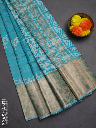 Teal Blue Semi Chanderi Saree - Batik Prints