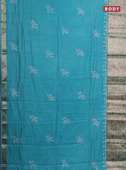 Teal Blue Semi Chanderi Saree - Batik Prints