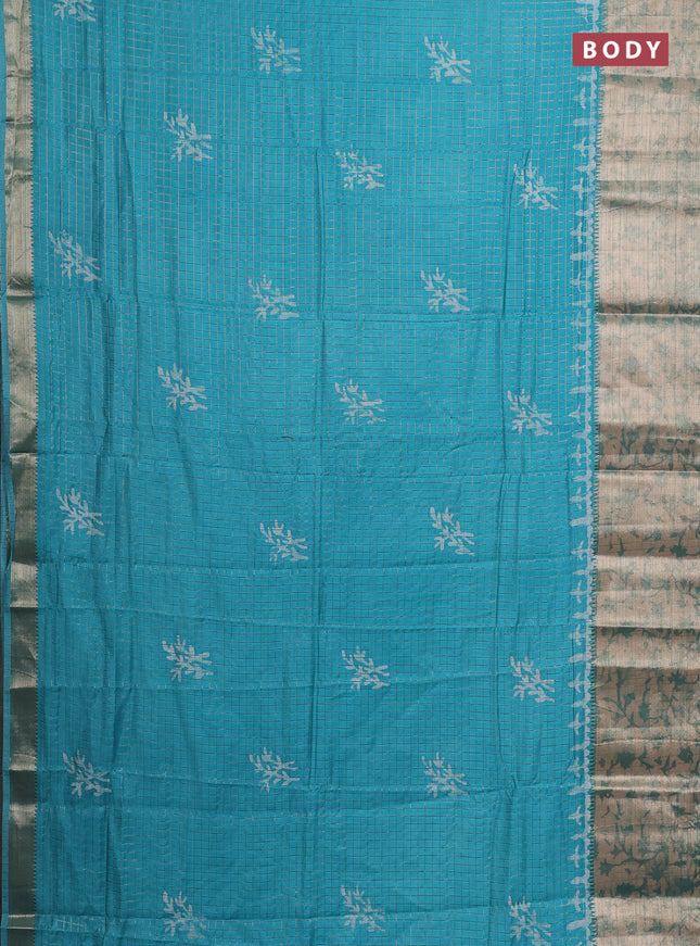 Teal Blue Semi Chanderi Saree - Batik Prints