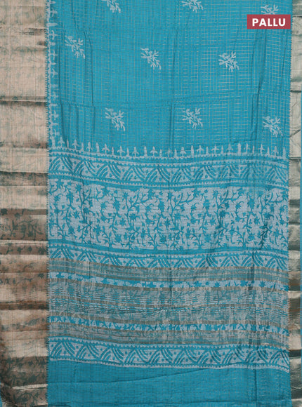 Teal Blue Semi Chanderi Saree - Batik Prints