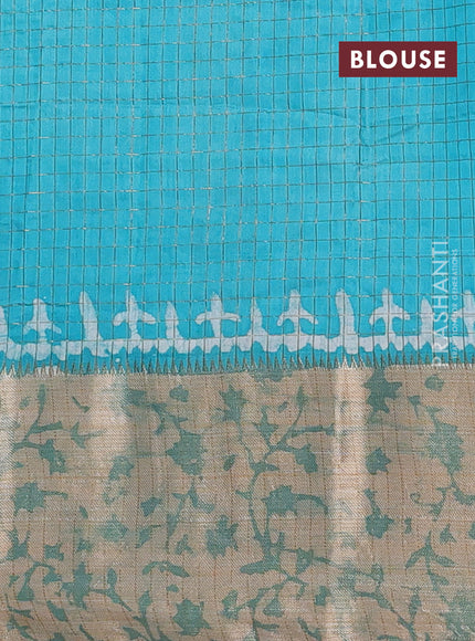 Teal Blue Semi Chanderi Saree - Batik Prints