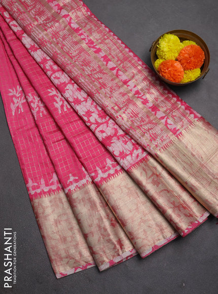 Pink Semi Chanderi Saree - Batik Prints