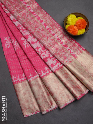 Pink Semi Chanderi Saree - Batik Prints