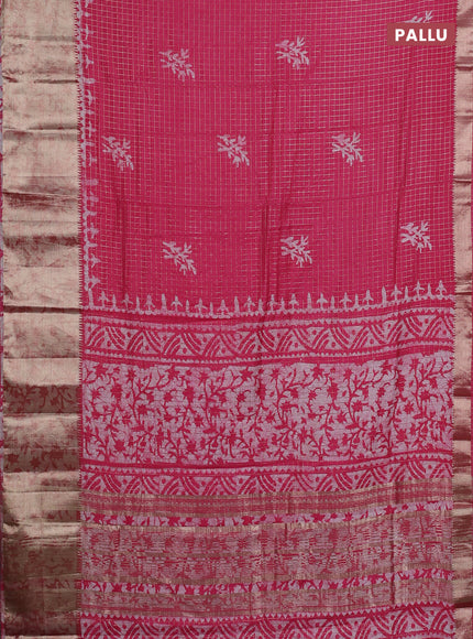 Pink Semi Chanderi Saree - Batik Prints