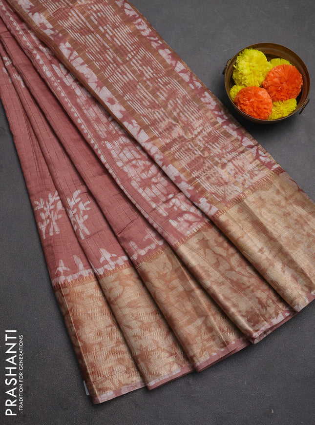 Pastel Peach Semi Chanderi Saree - Batik Prints