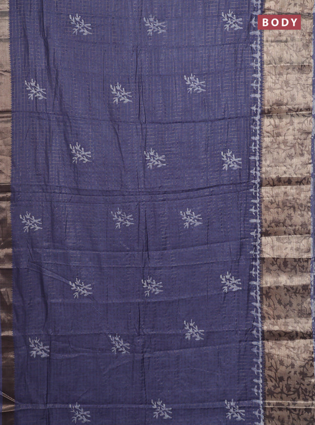 Grey Semi Chanderi Saree - Batik Prints