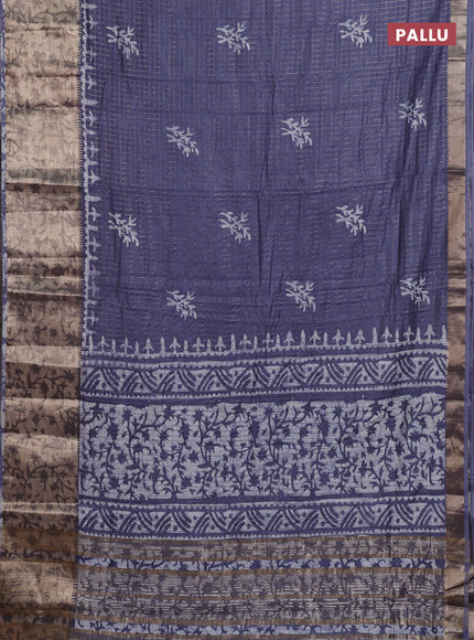 Grey Semi Chanderi Saree - Batik Prints