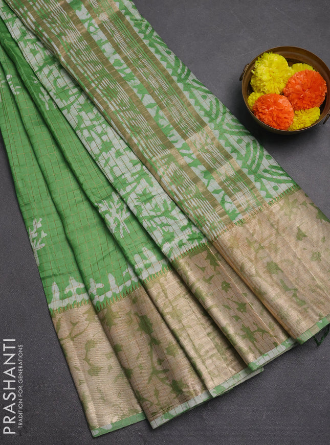 Green Semi Chanderi Saree - Batik Prints
