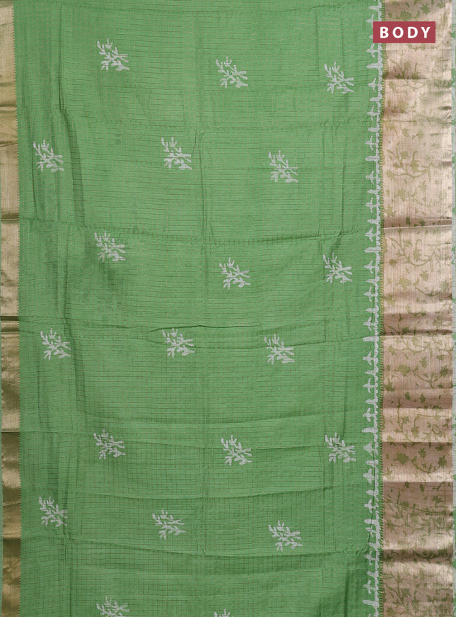 Green Semi Chanderi Saree - Batik Prints