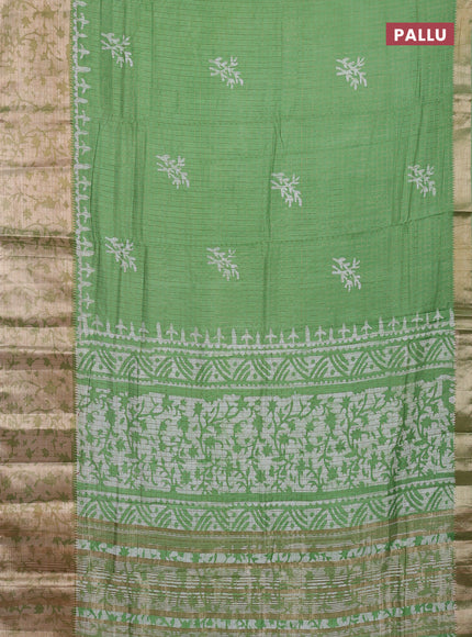 Green Semi Chanderi Saree - Batik Prints
