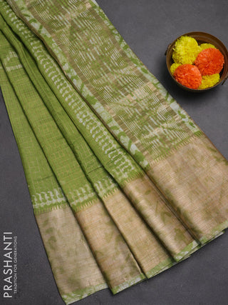 Light Green Semi Chanderi Saree - Batik Prints