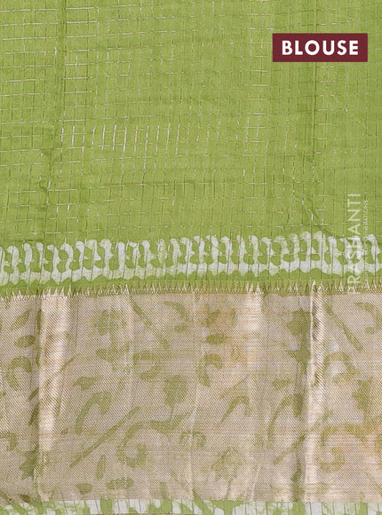 Light Green Semi Chanderi Saree - Batik Prints