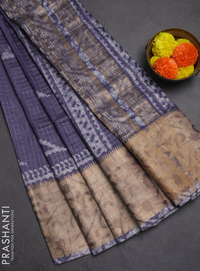 Grey Semi Chanderi Saree - Batik Prints