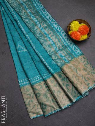 Teal  Semi Chanderi Saree - Batik Prints