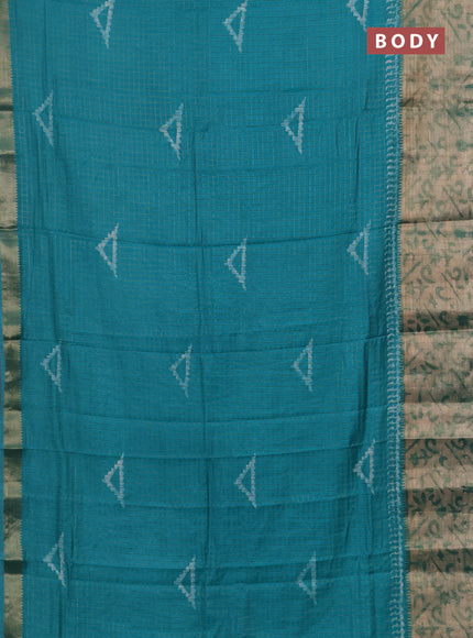 Teal  Semi Chanderi Saree - Batik Prints