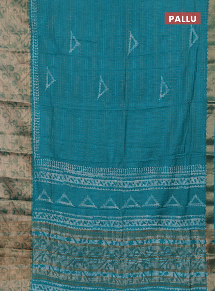 Teal  Semi Chanderi Saree - Batik Prints