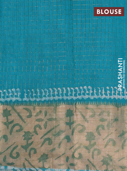 Teal  Semi Chanderi Saree - Batik Prints