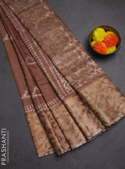 Brown Semi Chanderi Saree - Batik Prints