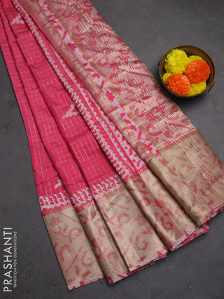 Pink Semi Chanderi Saree - Batik Prints