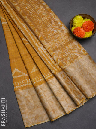 Mustard Yellow Semi Chanderi Saree - Batik Prints