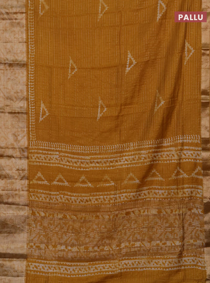 Mustard Yellow Semi Chanderi Saree - Batik Prints