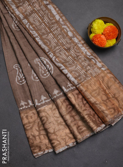 Beige Semi Chanderi Saree - Batik Prints