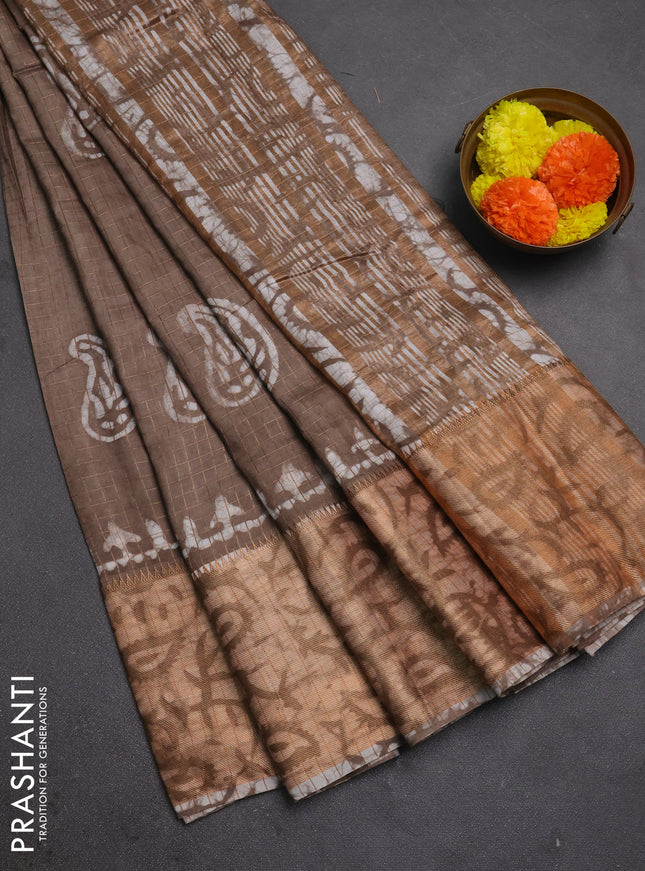 Beige Semi Chanderi Saree - Batik Prints