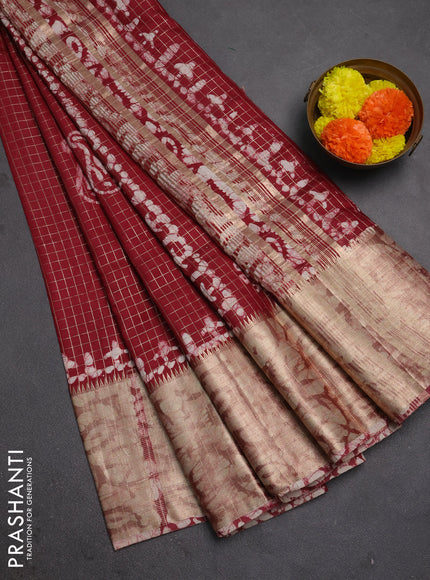 Maroon Semi Chanderi Saree - Batik Prints