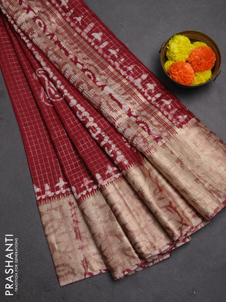 Maroon Semi Chanderi Saree - Batik Prints