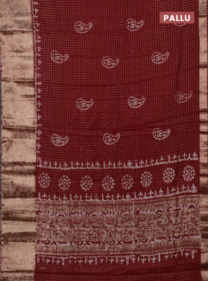 Maroon Semi Chanderi Saree - Batik Prints