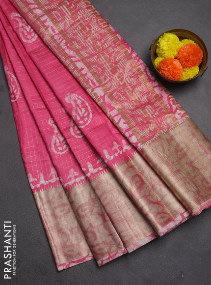 Pink Semi Chanderi Saree - Batik Prints