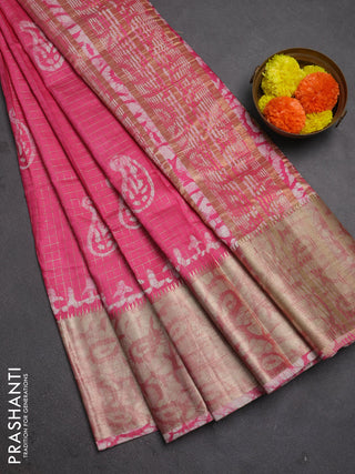 Pink Semi Chanderi Saree - Batik Prints