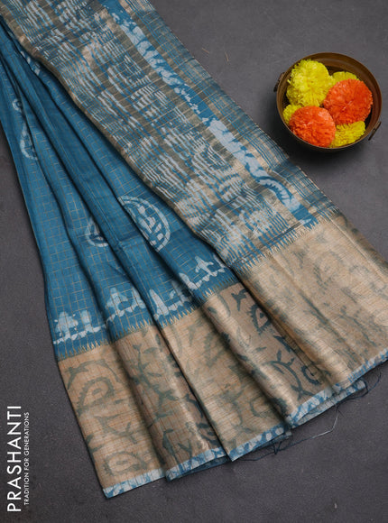 Teal Blue Semi Chanderi Saree - Batik Prints