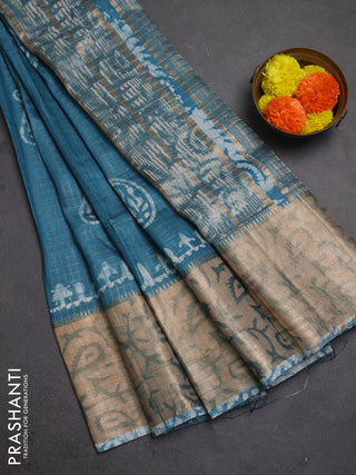 Teal Blue Semi Chanderi Saree - Batik Prints