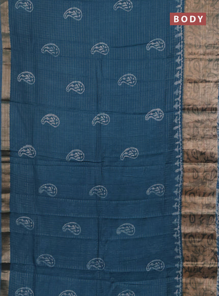 Teal Blue Semi Chanderi Saree - Batik Prints