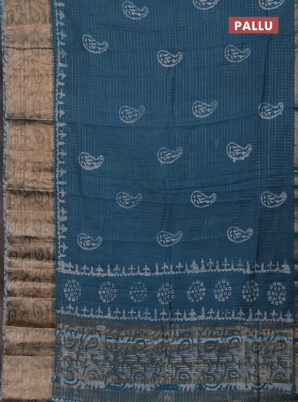 Teal Blue Semi Chanderi Saree - Batik Prints