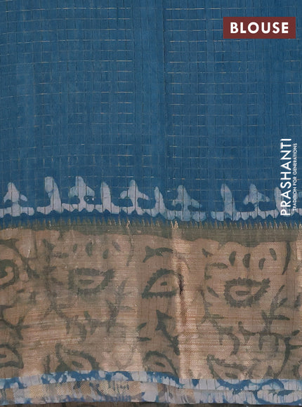 Teal Blue Semi Chanderi Saree - Batik Prints