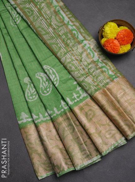 Green Semi Chanderi Saree - Batik Prints
