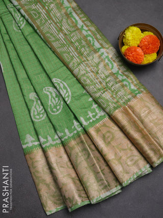 Green Semi Chanderi Saree - Batik Prints