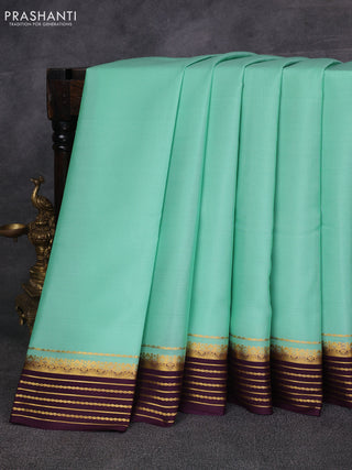 Teal & Wine Pure Mysore Silk Saree - Contarst Border