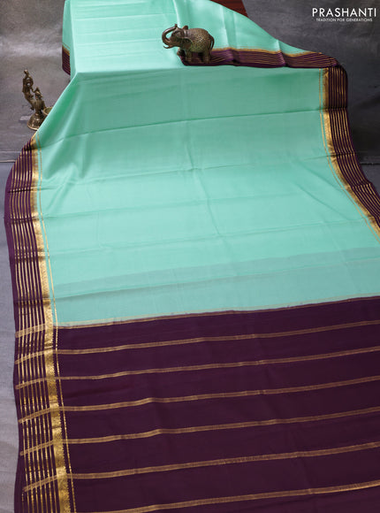 Teal & Wine Pure Mysore Silk Saree - Contarst Border